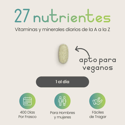 Multivitaminas Hombre y Mujer | 400 Tabletas | 27 Vitaminas y Minerales para el Cansancio - Multivitaminico Energizante | Vitaminas Mujer 60 Años Y Jovenes | Suplementos Vitaminicos VitaBright