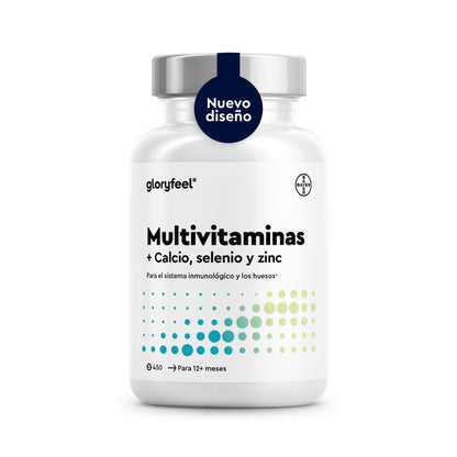 Multivitaminas y Minerales - 450 Comprimidos (Suministro para +1 año) - Todas las Vitaminas A,B,C,D3,E, Calcio, Zinc, Selenio – Multivitaminico Activo Completo para Hombre y Mujer