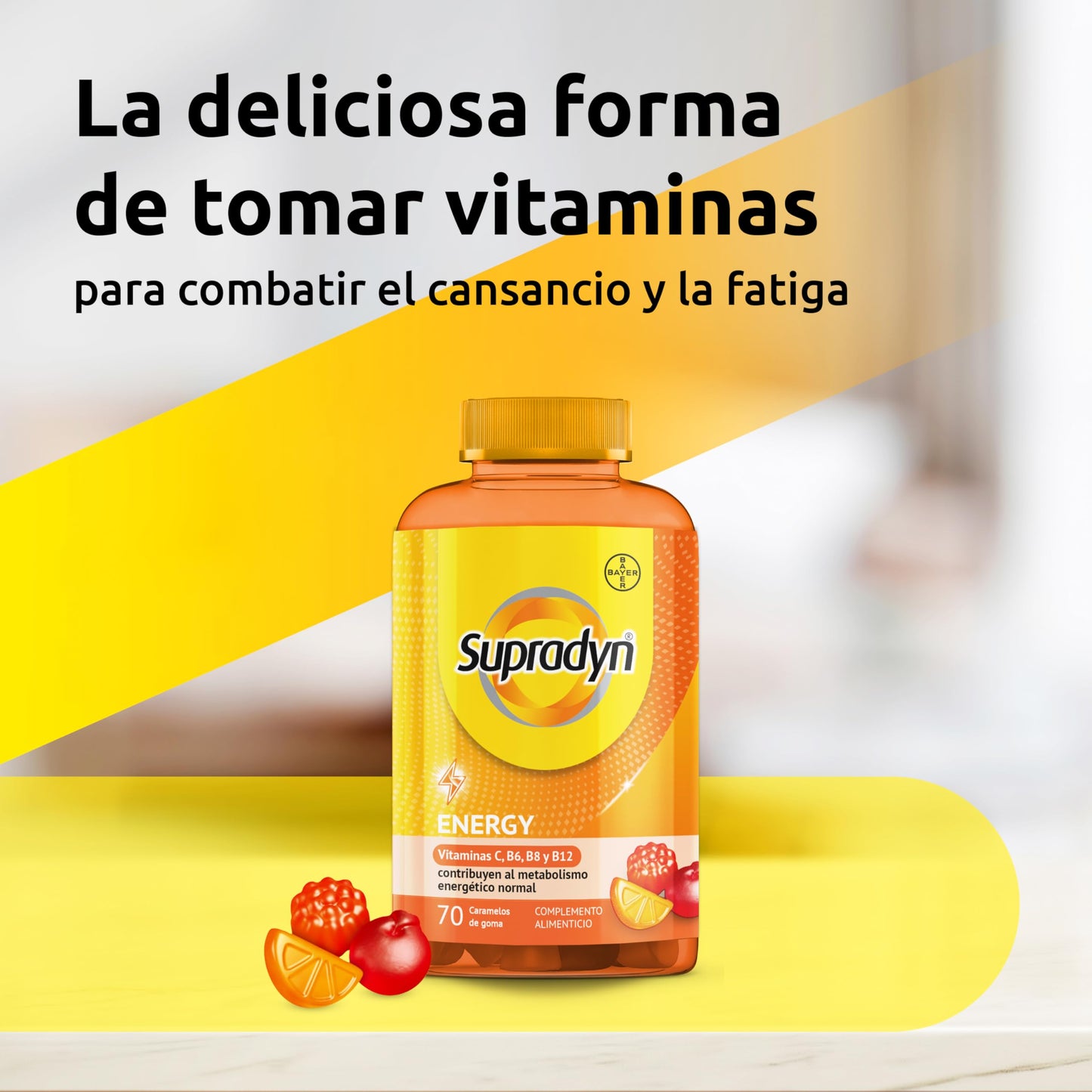 Supradyn Energy Gummies Multivitaminas con vitaminas A, C, D, E, B6, B12, biotina más coenzima Q10 - Multivitamínico para hombre y mujer - 70 caramelos de goma