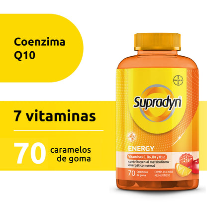 Supradyn Energy Gummies Multivitaminas con vitaminas A, C, D, E, B6, B12, biotina más coenzima Q10 - Multivitamínico para hombre y mujer - 70 caramelos de goma
