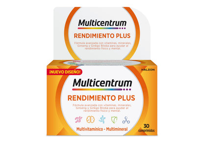 Multicentrum Plus Complemento Alimenticio Multivitamínico y Multimineral Con Ginseng y Ginkgo Biloba Para Adultos, Sin Gluten, 30 Comprimidos