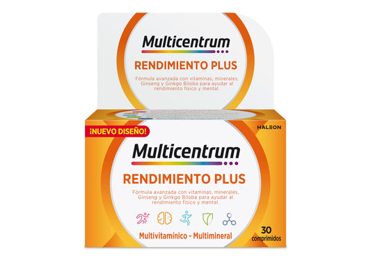 Multicentrum Plus Complemento Alimenticio Multivitamínico y Multimineral Con Ginseng y Ginkgo Biloba Para Adultos, Sin Gluten, 30 Comprimidos