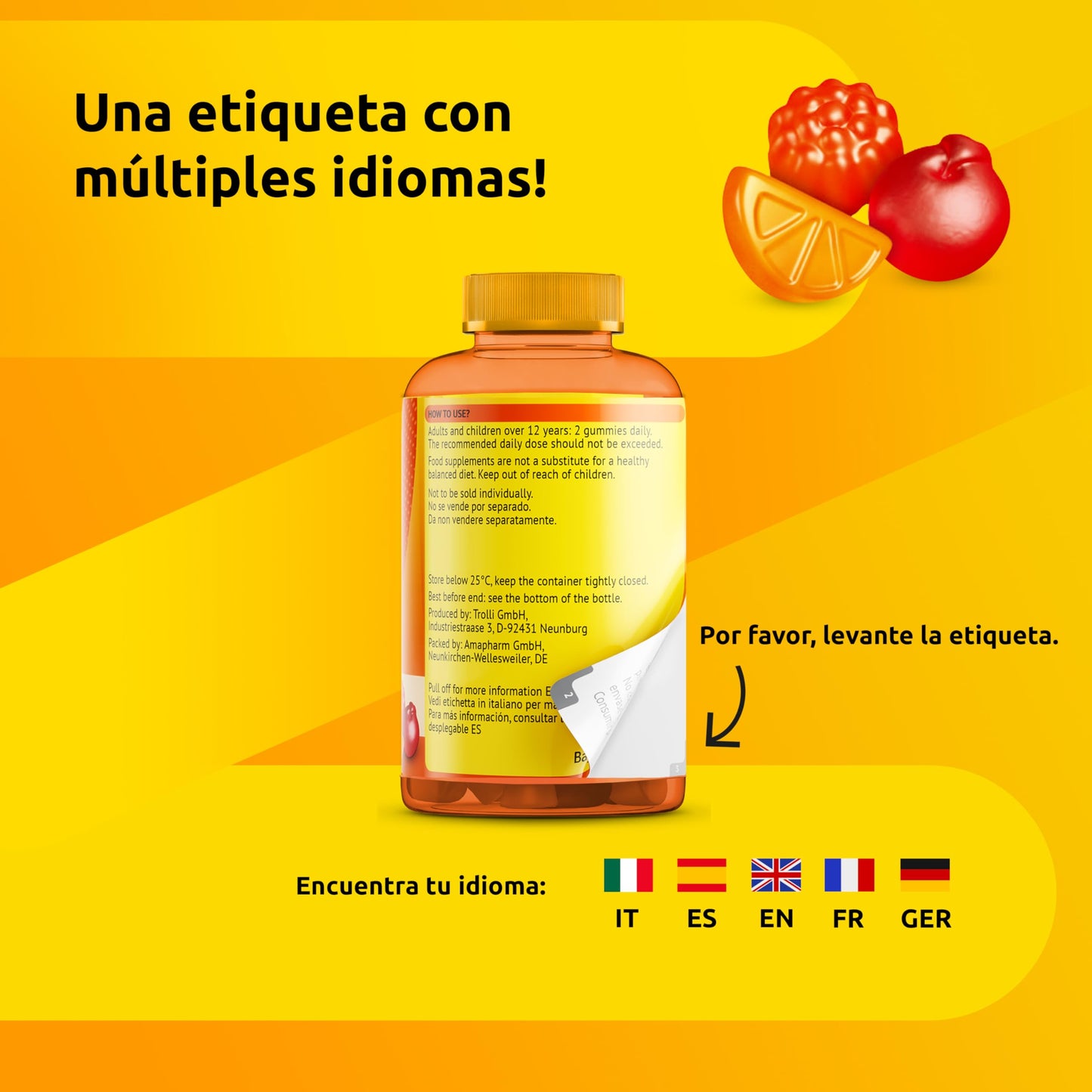 Supradyn Energy Gummies Multivitaminas con vitaminas A, C, D, E, B6, B12, biotina más coenzima Q10 - Multivitamínico para hombre y mujer - 70 caramelos de goma