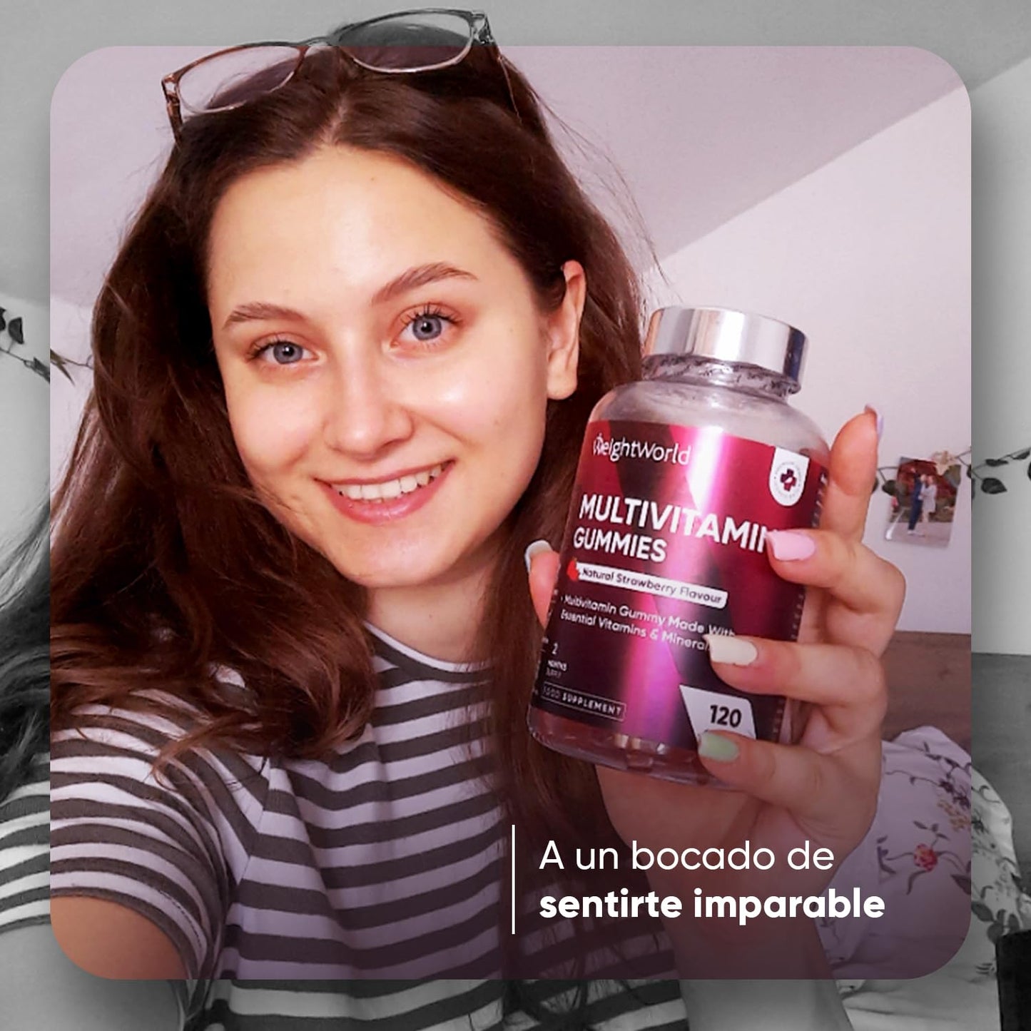 Gominolas Multivitaminas y Minerales 120 Gomitas Sabor Fresa - Con 13 Vitaminas y Minerales Esenciales como Vitamina D3, A, C, B6, B12, E, Biotina, Zinc y Ácido Fólico y Más para 2 Meses