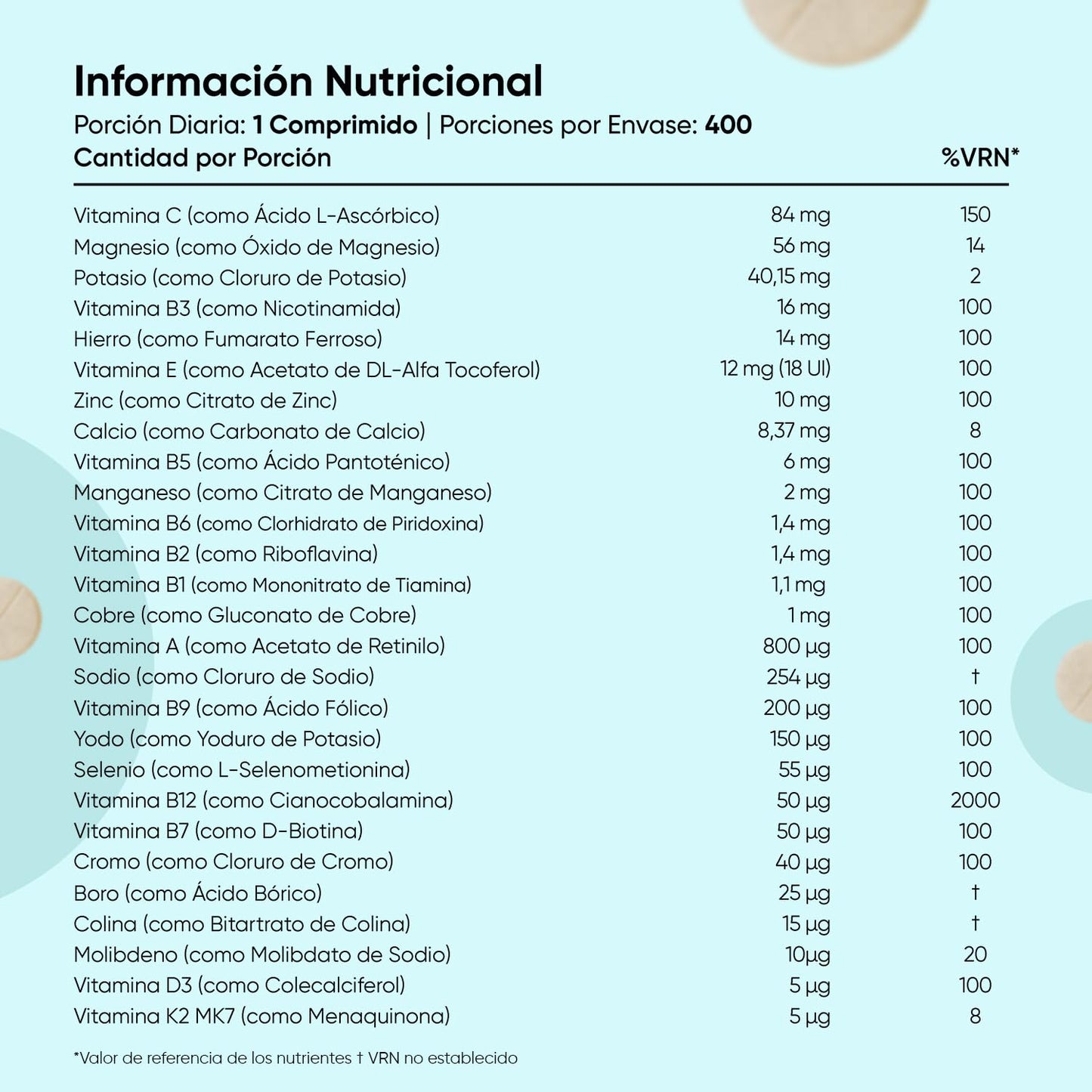 Multivitaminas y Minerales, 400 Comprimidos Veganos, 27 Vitaminas y Minerales - Vitamina C, Vitamina B, D, E, Magnesio, Zinc, Calcio, Hierro y Más, Para +1 de Año, Sabor Menta