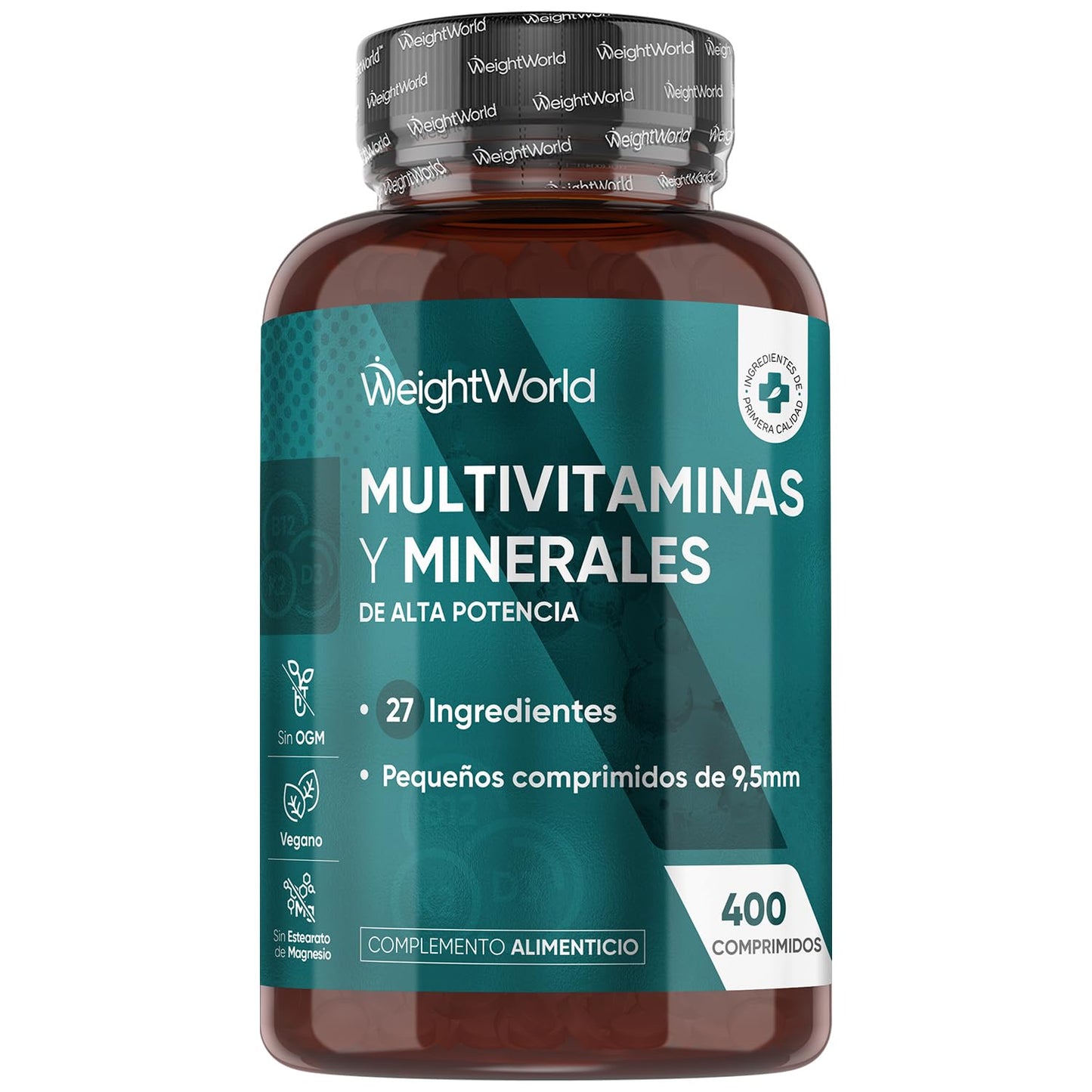 Multivitaminas y Minerales, 400 Comprimidos Veganos, 27 Vitaminas y Minerales - Vitamina C, Vitamina B, D, E, Magnesio, Zinc, Calcio, Hierro y Más, Para +1 de Año, Sabor Menta