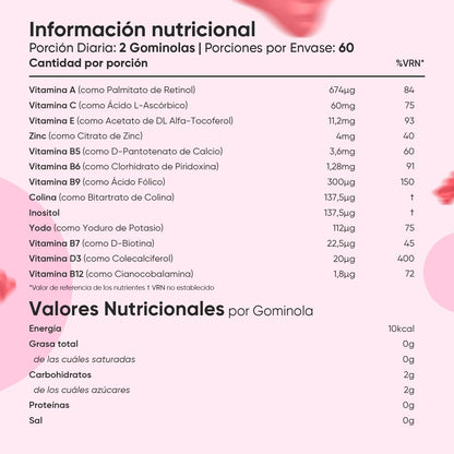Gominolas Multivitaminas y Minerales 120 Gomitas Sabor Fresa - Con 13 Vitaminas y Minerales Esenciales como Vitamina D3, A, C, B6, B12, E, Biotina, Zinc y Ácido Fólico y Más para 2 Meses