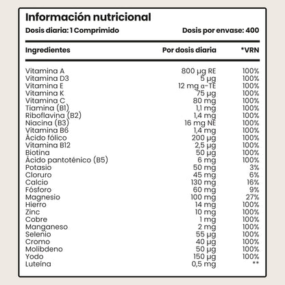 Multivitaminas Hombre y Mujer | 400 Tabletas | 27 Vitaminas y Minerales para el Cansancio - Multivitaminico Energizante | Vitaminas Mujer 60 Años Y Jovenes | Suplementos Vitaminicos VitaBright