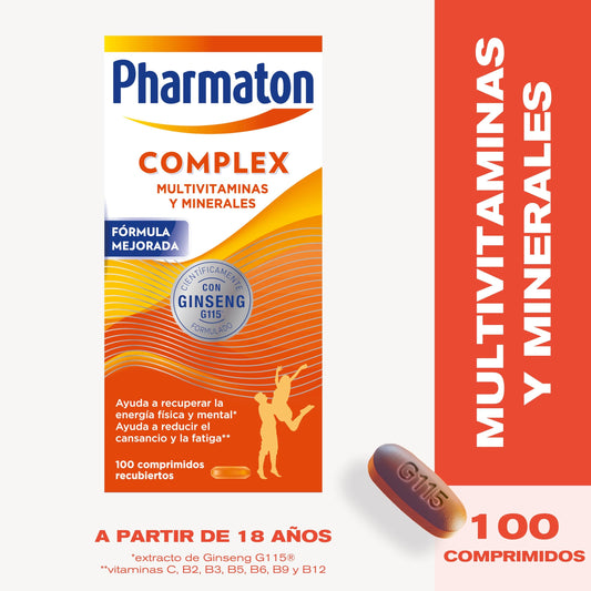 Pharmaton Complex - Multivitamínico con Ginseng G115-100 Comprimidos - Energía Física y Mental - Vitaminas para el cansancio
