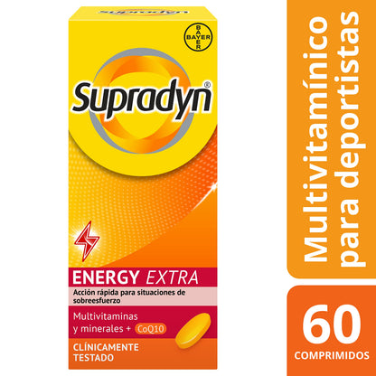 Supradyn Energy Extra con Vitaminas, Minerales y Coenzima Q10 para Deportistas, Ayuda a Activar y Mantener tu Energía y Vitalidad en Situaciones de Mayor Desgaste, 60 Comprimidos