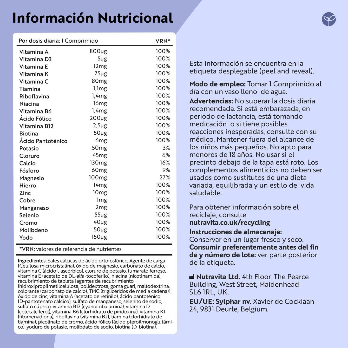 Nutravita Multivitaminas y Minerales- 365 Comprimidos Veganos - Complejo Vitamínico de 26 Activos Esenciales Vitamina C, D3, A, B, E y Minerales Yodo, Selenio, Calcio, Hierro, Zinc - Multivitamínico