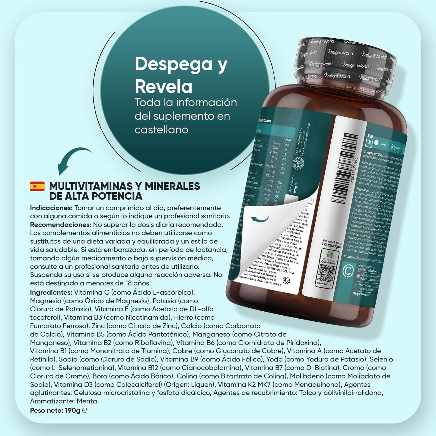 Multivitaminas y Minerales, 400 Comprimidos Veganos, 27 Vitaminas y Minerales - Vitamina C, Vitamina B, D, E, Magnesio, Zinc, Calcio, Hierro y Más, Para +1 de Año, Sabor Menta