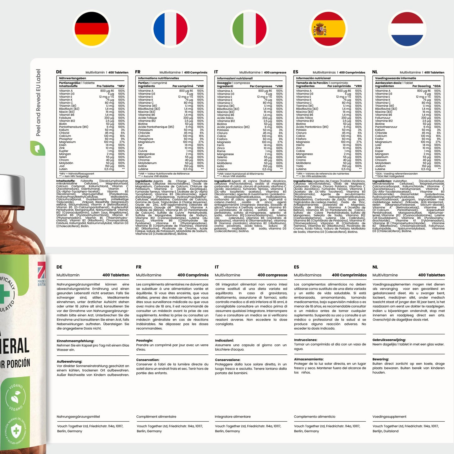 Multivitaminas Hombre y Mujer | 400 Tabletas | 27 Vitaminas y Minerales para el Cansancio - Multivitaminico Energizante | Vitaminas Mujer 60 Años Y Jovenes | Suplementos Vitaminicos VitaBright