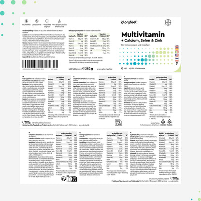 Multivitaminas y Minerales - 450 Comprimidos (Suministro para +1 año) - Todas las Vitaminas A,B,C,D3,E, Calcio, Zinc, Selenio – Multivitaminico Activo Completo para Hombre y Mujer